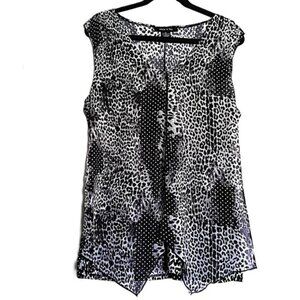 Adele & May Top Cheetah & Polka Dot Top V Neck Stretch Gorgeous Hem EUC   XL